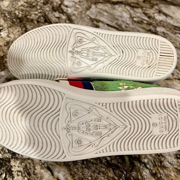 Gucci Size 7/37 Worn Once - With Box! Green Flower Leaf Sneakers - Picture 7 of 9